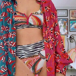Anthropologie Farm Rio Winter Jungle Mixed Print Shirt Blouse Tunic Size XS